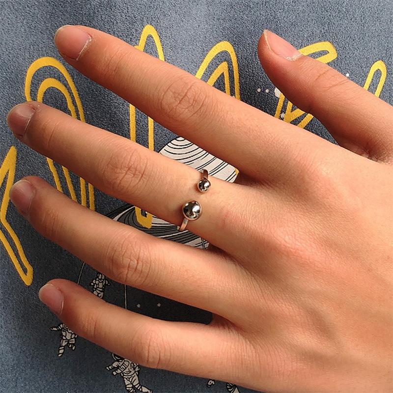 Retro Big and Small Beads Ring For Women Simple Gothic Fashion Open Ring Handmade Designer Zircon Unisex Accessories Love Gift
