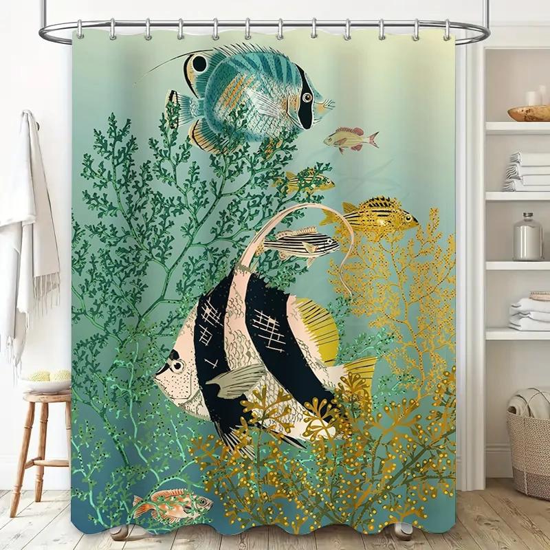 Vibrant Underwater World Shower Curtain Artistic Fish Print for Bathroom Decorations Perfect Gift Idea Waterproof Fabric Avail