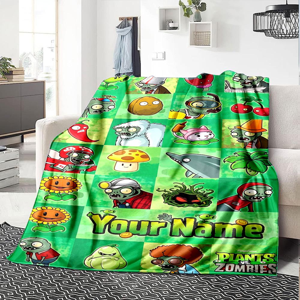 Plants Vs. Zombies Customize Your Name Blanket Cozy Customizable Blanket Comfortable Versatile for Nap Seaside Living Room Picnics