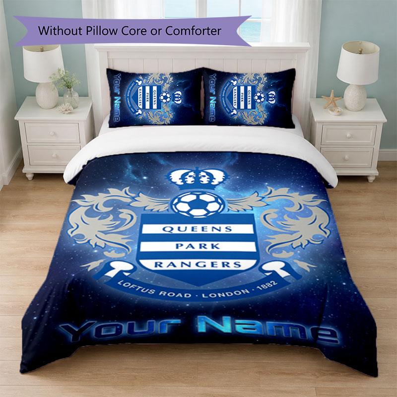 Queens Park Rangers FC Set Biancheria da Letto con Testo Nome Personalizzato 1 Copripiumino+2 Federe Logo Calcio Regalo Personalizzato per Occasione Speciale Decorazione Camera da Letto