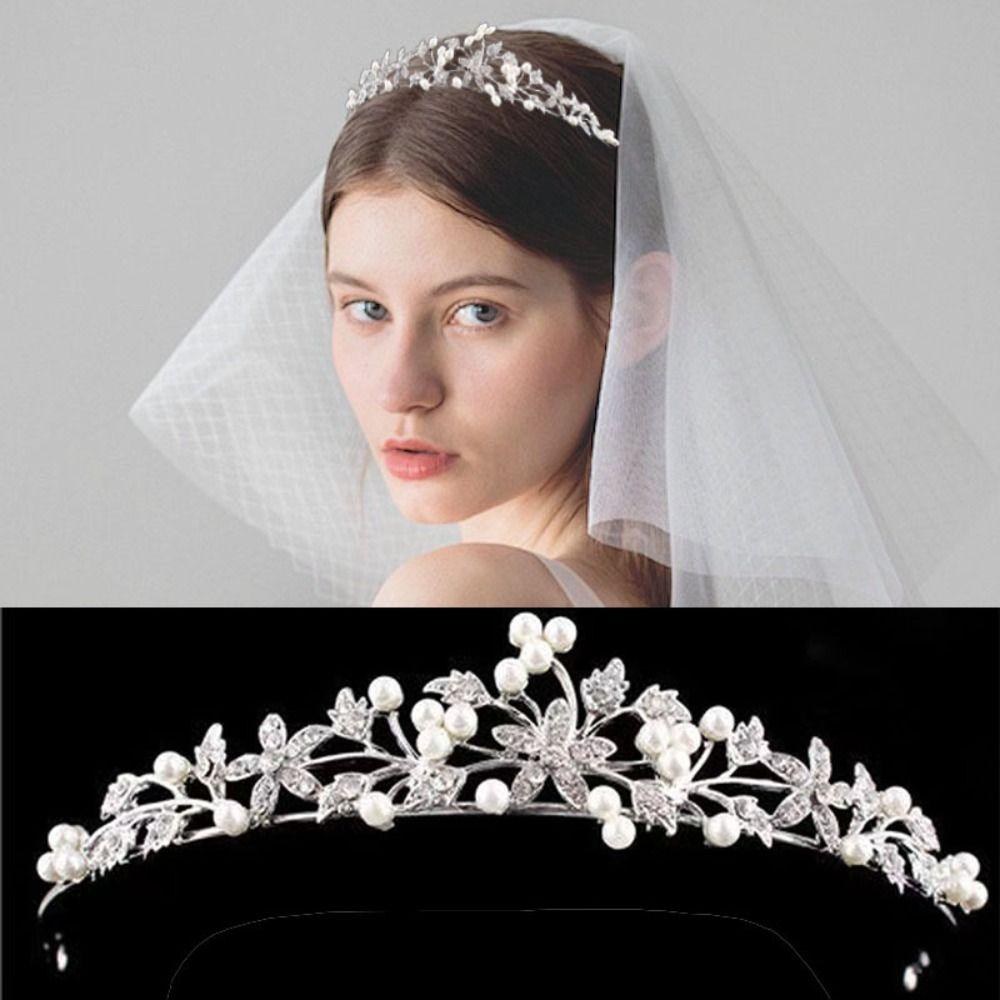 2pcs Ear Clip Flower Crystal Tiara Sparkling Wedding Jewelry Rhinestone Queen Crown  Party