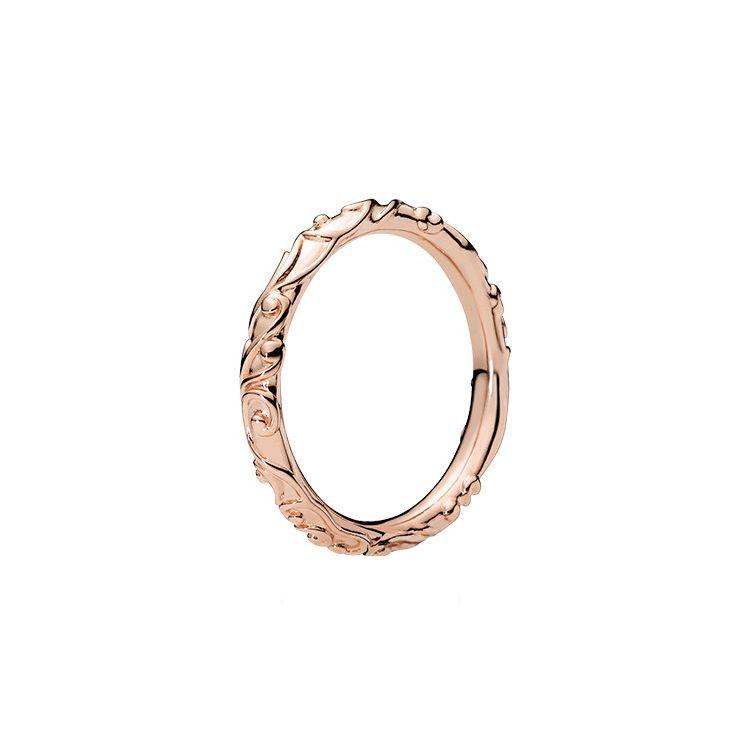 

Pandora Original Design European And American Style Noble Charm Relief Alloy Ring Women rings Rose-Gold 187690 52