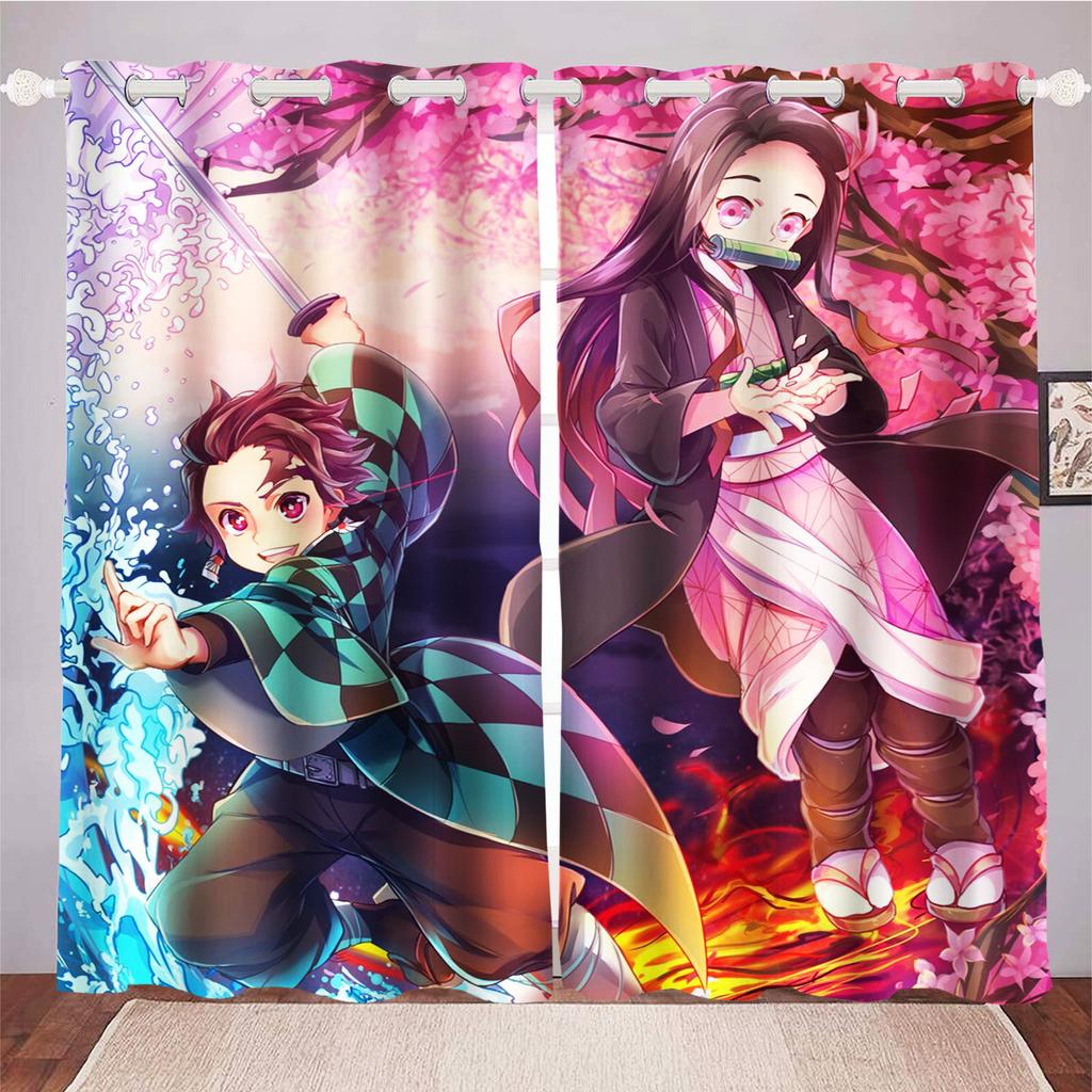 Anime Zasłony do Salonu Sypialni Do Salonu Perforowane Pyłoszczelne Zaciemniające Draperie Szafka Kuchenna Wystrój Domu