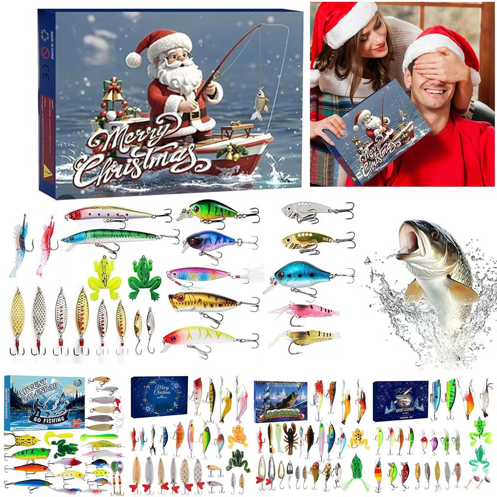 Angelzubehör Set Adventskalender 24 Tage Weihnachten Countdown Kalender Angelköder Box Weihnachtsgeschenke für Angel-Liebhaber