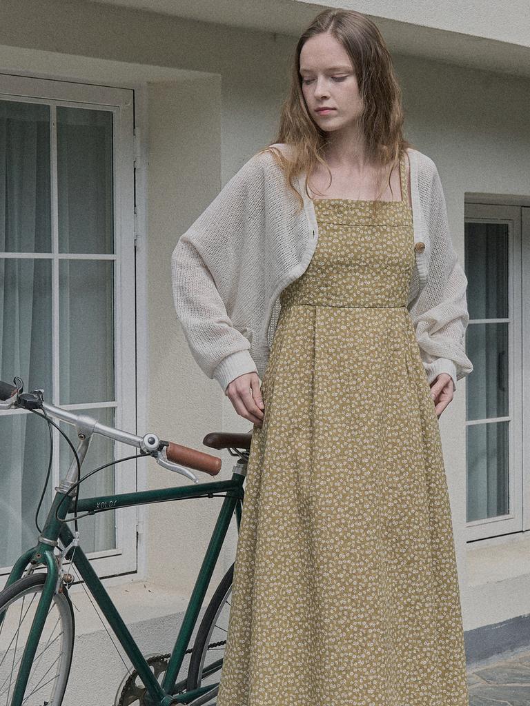 AVANT-G Floral Pattern Sleeveless Dress - Mustard