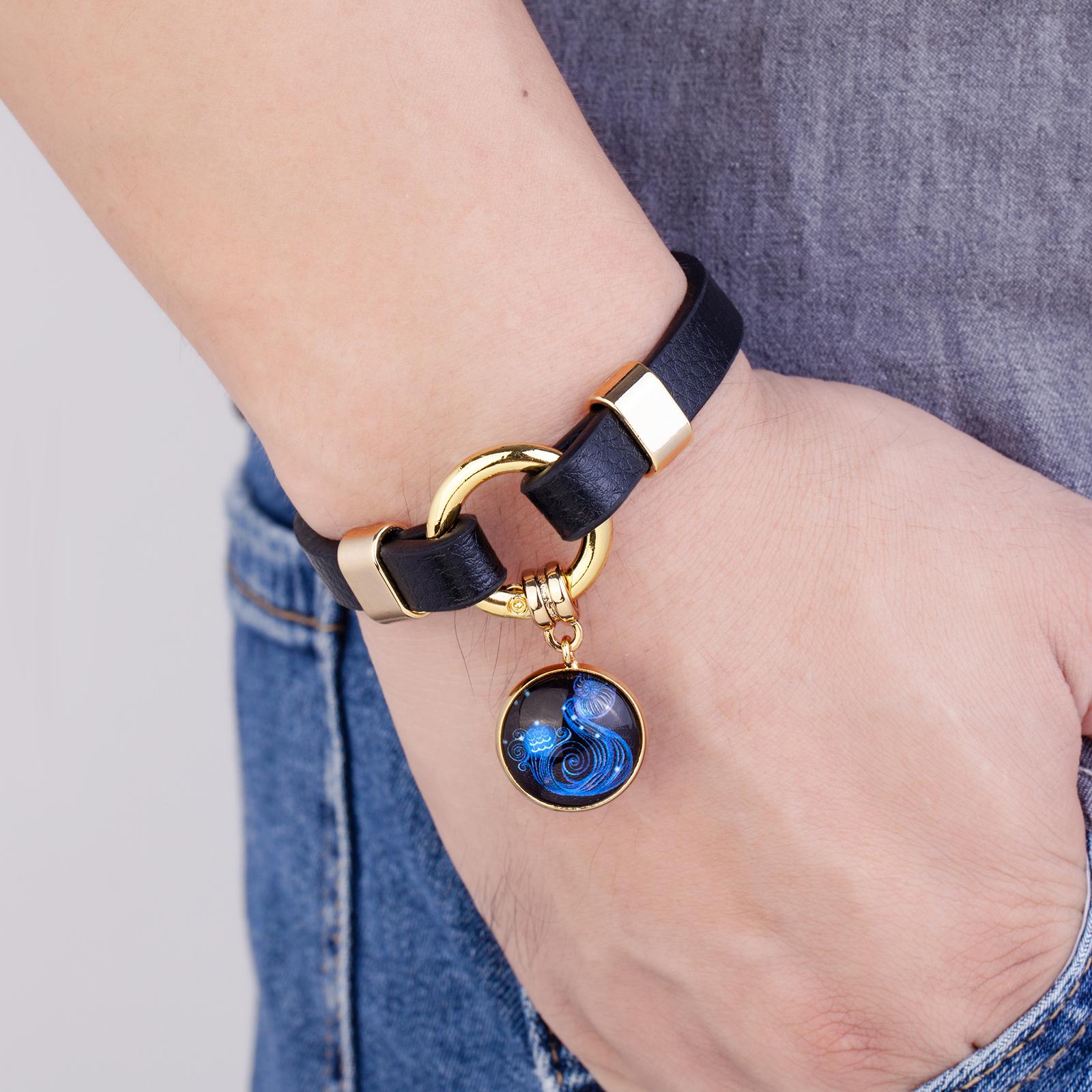 

Модные браслеты с 12 знаками зодиака, черный кожаный браслет с подвесками, браслет-манжета с гороскопом, мужские и женские украшения на запястье, подарок Black Metal&19cm