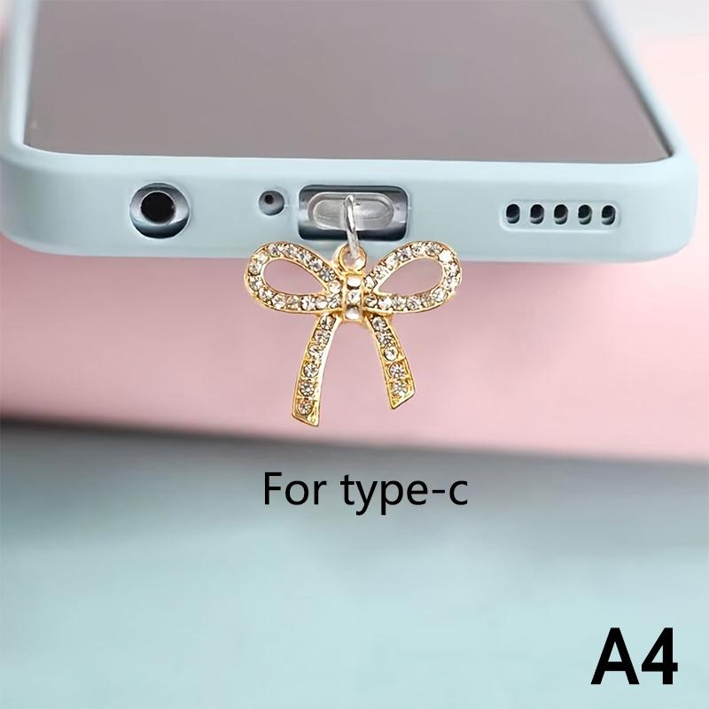 

Заглушка от пыли для телефона, милый бант, бриллиантовый аксессуар для телефона, подвеска, украшение для интерфейса зарядки iPhone Type-C