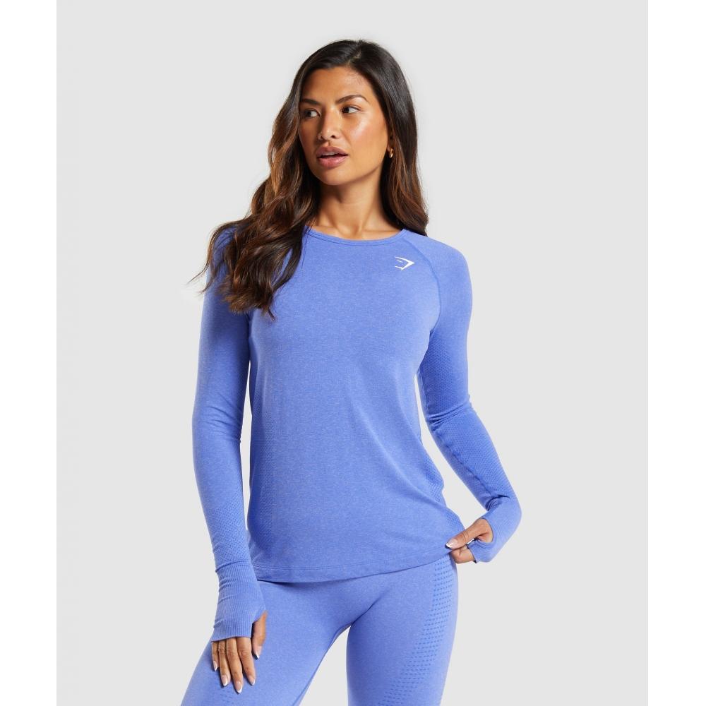

GYMSHARK Vital Seamless Long Sleeve Top Lift Blue Marl B1A3B UCW6 XL