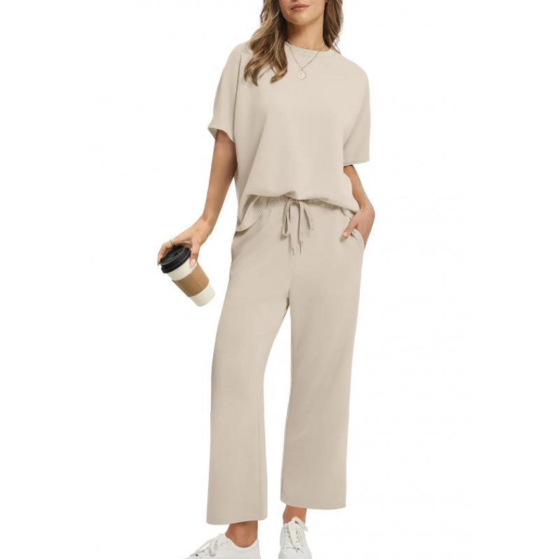 2025 Summer Women's Casual Set: Short-Sleeve Top & Wide-Leg Seven-Point Pants
