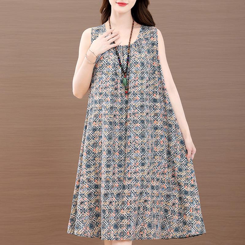 Elegant Woman Summer Dress Casual Loose Plus Size Sleeveless Dresses Female Clothing
