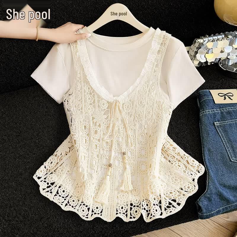 Женский элегантный вязаный крючком ажурный многослойный жилет One Size
