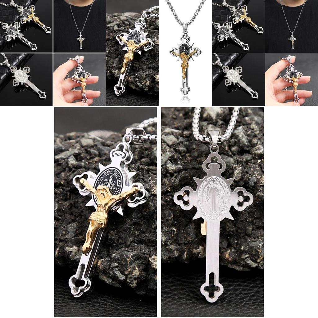 Vintage Stainless Steel Cross Necklace Pendant With Chain