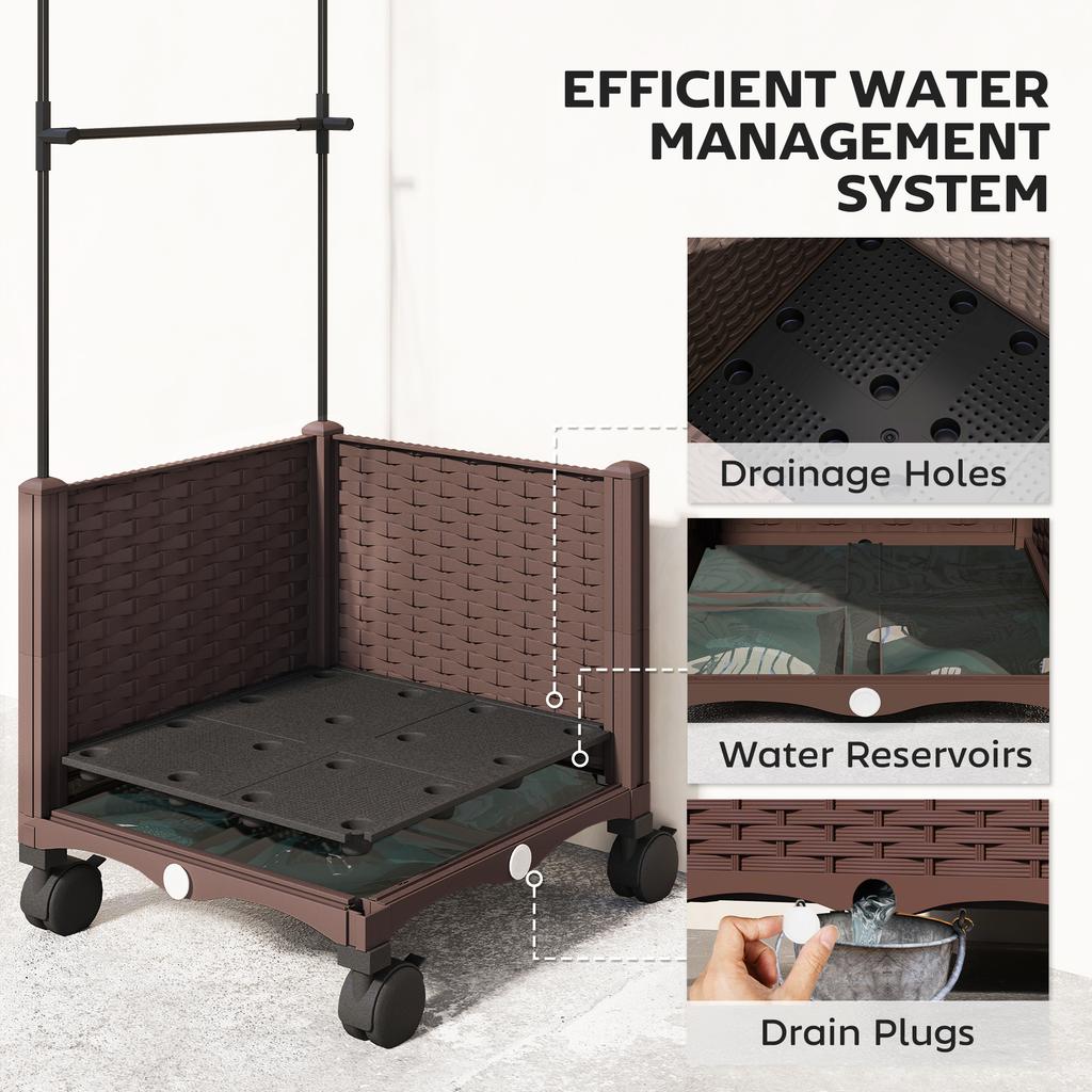 Raised Garden Bed with Trellis, Tomato Cage with Lockable Wheels, Self Watering Planter Box with Drainage Holes, Brown