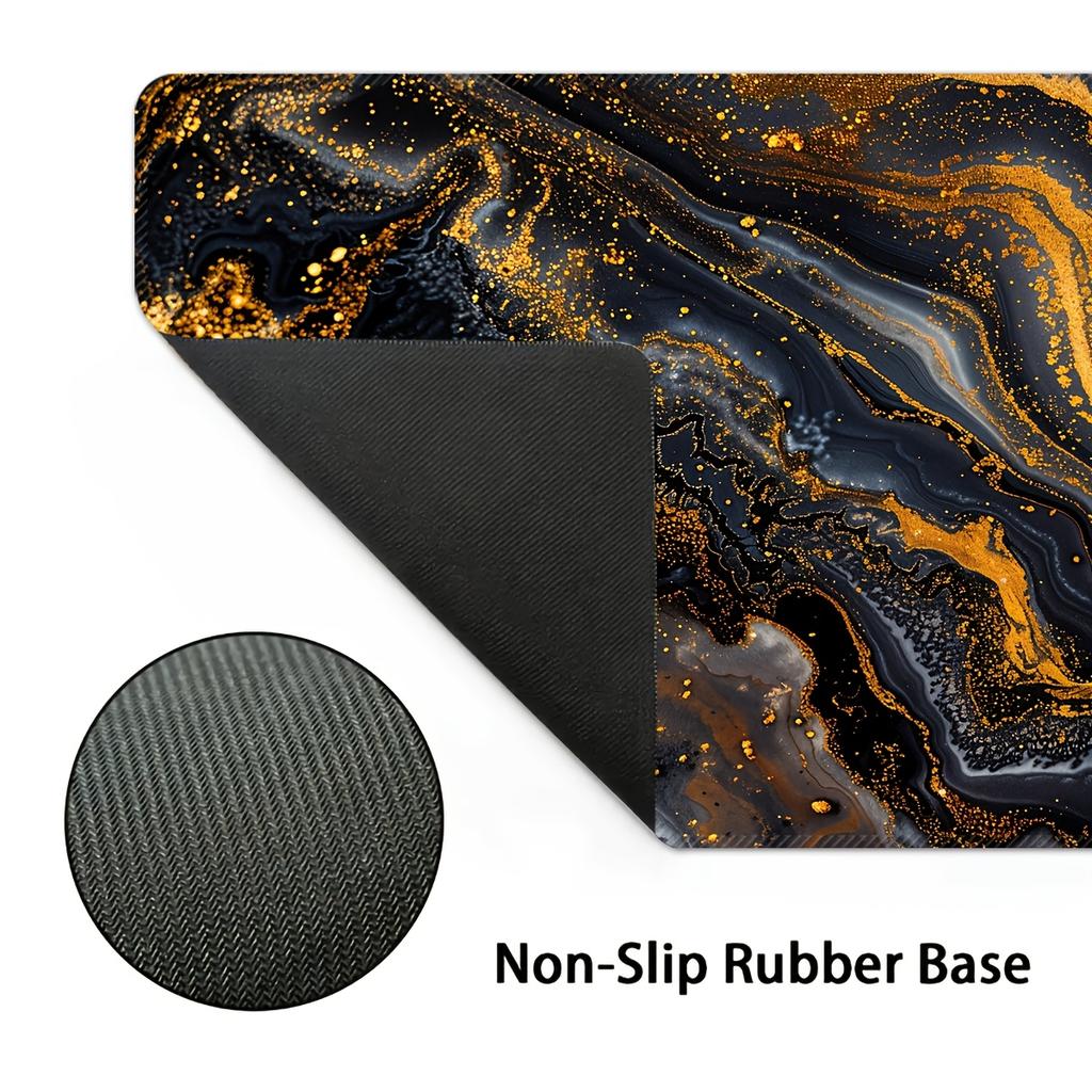 Golden Marble Large Mouse Pad Large Desktop Mat Non-Slip Desk Mat Rubber Stitched Edge Black Golden Ston Gaming Esports Computer