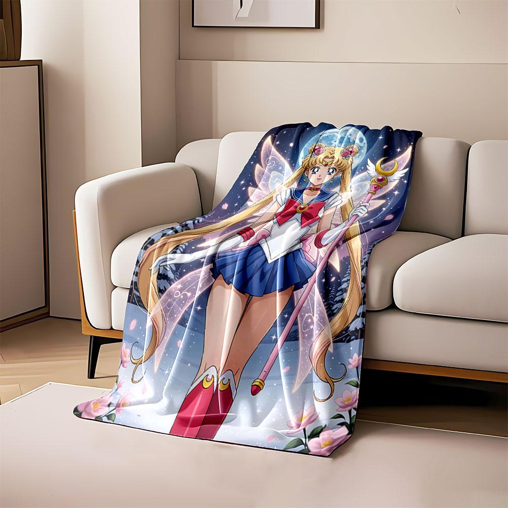 

A magical girl with glowing wings, a wand, and a crescent moon backdrop. for all seasons blanket lunch break throw gift 80cm x 120cm