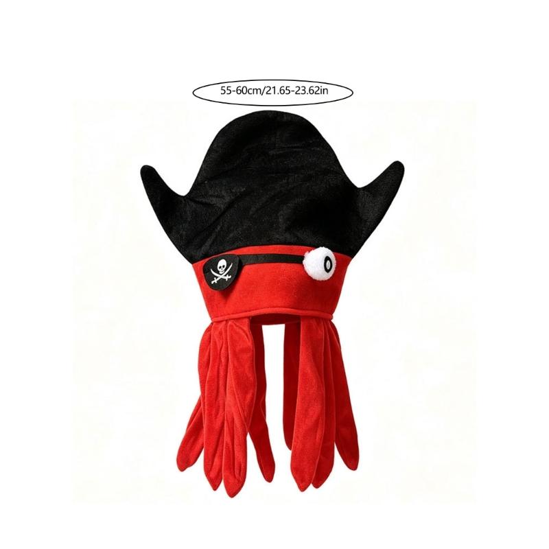Pirate Cuttlefish Character Hat with Soft Fabric and Adjustable Sizing for Halloween Cosplay Party Looks and Photo Props