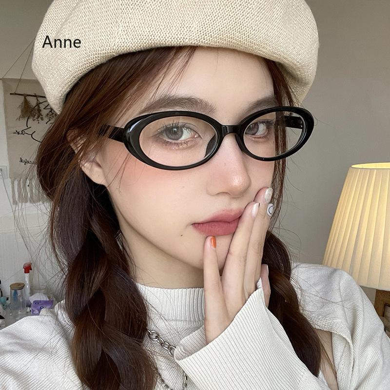 Women Vintage Small Oval Frame Myopia Glasses Gradient Blue-Green Flat Light Glasses Trendy Fashion Men Computer Myopia Eyewear