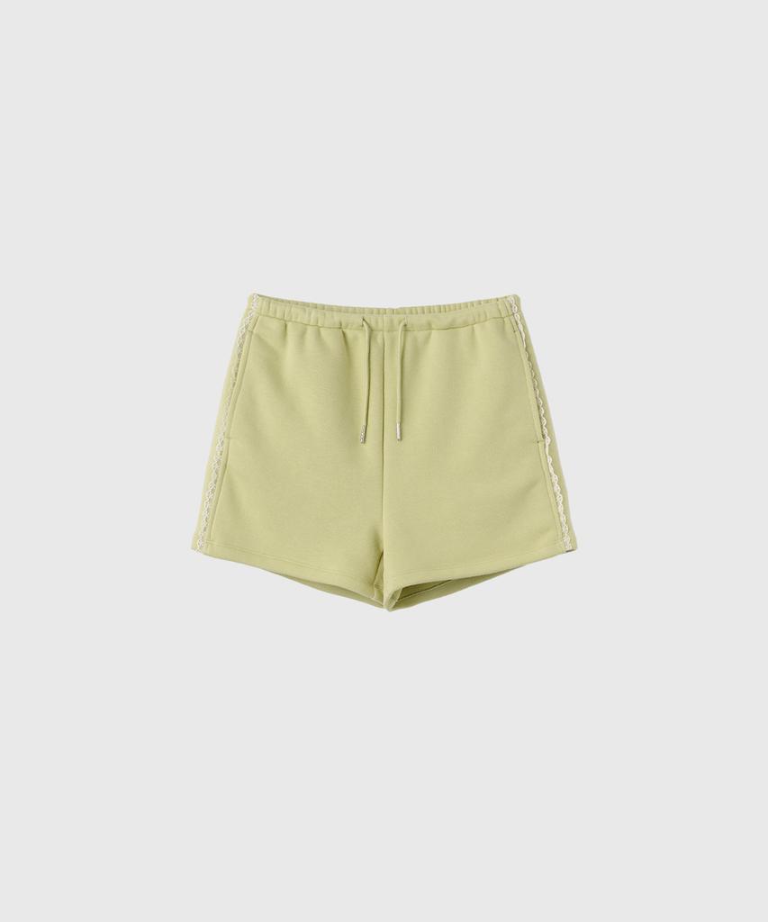 GENERALIDEA Lace-Trimmed Sweat Shorts [Avocado] / Gf2Lhp526