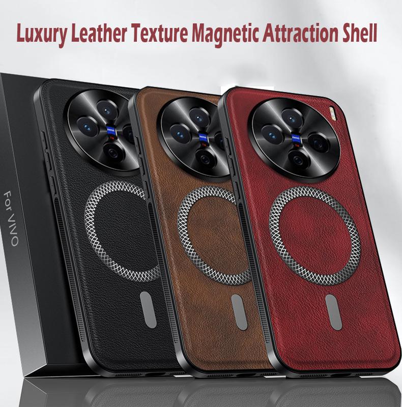 Luxury PU Leather Case For Vivo X200 Ultra X200 Pro Mini X200s X200 Magsafe Magnetic Metal Ring Lens Protection Shockproof Cover