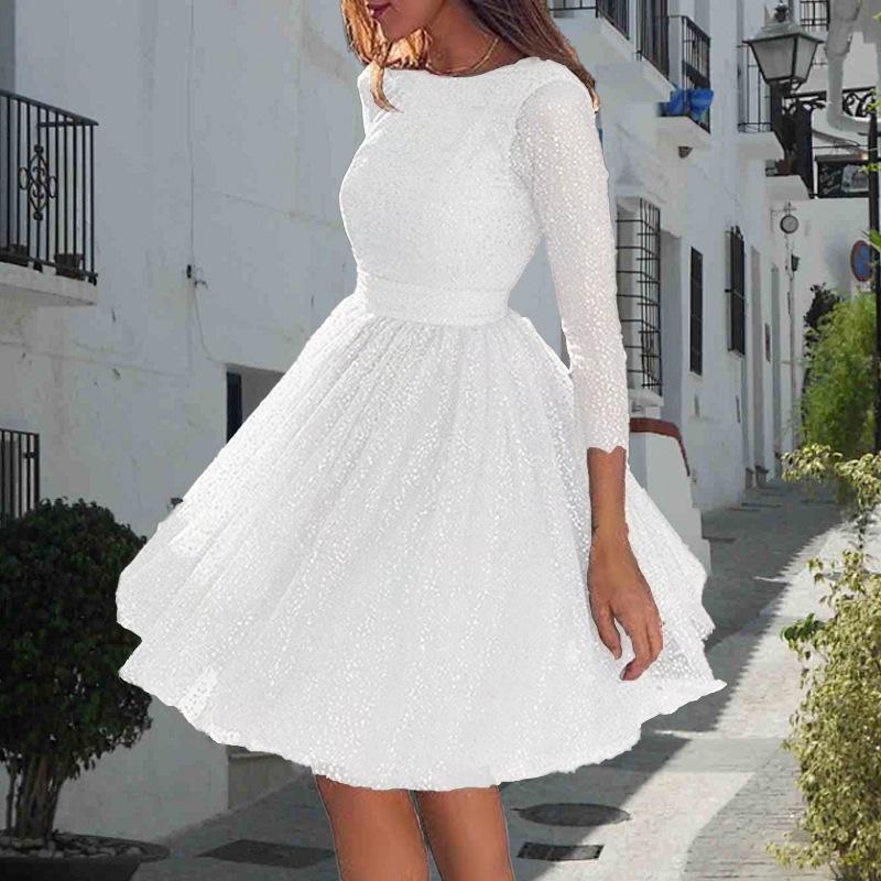 2025 Dámské plus size večerní šaty s vysokým pasem a dlouhým rukávem