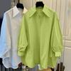 Long Sleeve Womens Shirt Loose Fit Blouse Cotton Solid Color Pointed Lapel Collar Spring Autumn Top for Work Travel Parties