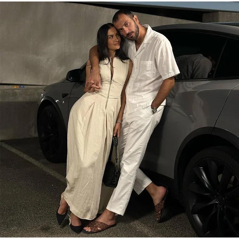 Sleeveless SpliAed Zipper Maxi Dress Women Elegant High Waist Slim Pleated Long Dresses OffiAe Lady Street Robes Female
