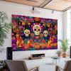 1PCS Vibrant Day of the Dead Sugar Skull and Flower Tapestry - Colorful Day of the Dead Design