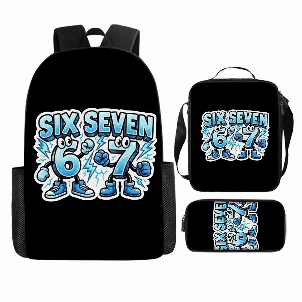 Luxury Popular Cool Novelty 67 six seven 3D Print 3pcs/Set pupil School Bags Laptop Daypack Backpack Lunch bag Pencil Case