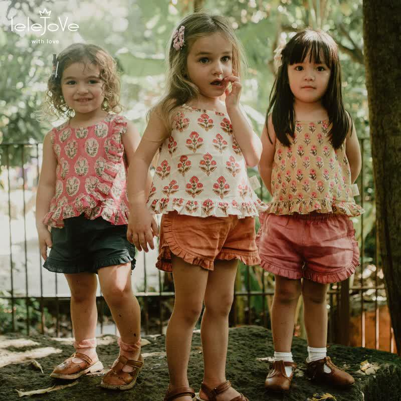 LELE JOVE Girls' Linen Ruffle Shorts