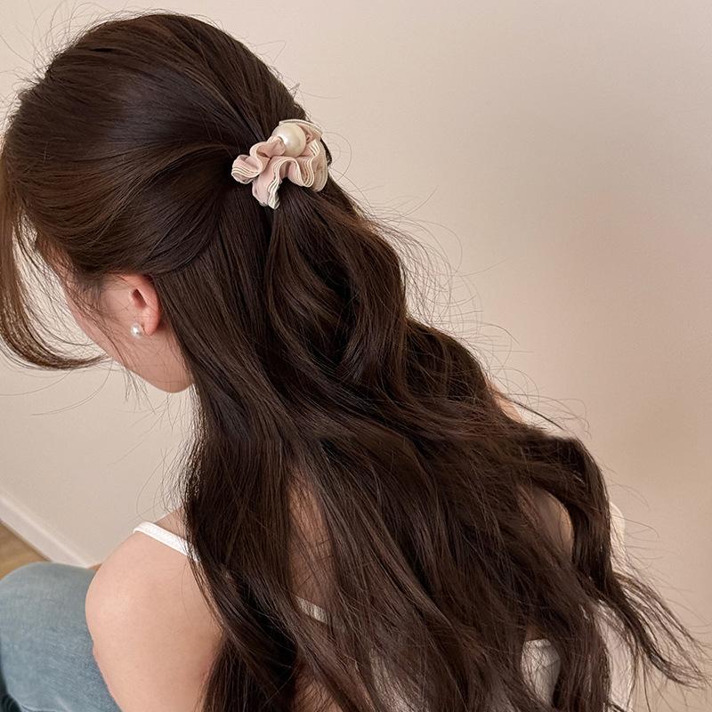 Fabric satin lace pearl hair band versatile hair rope elegant headrope women