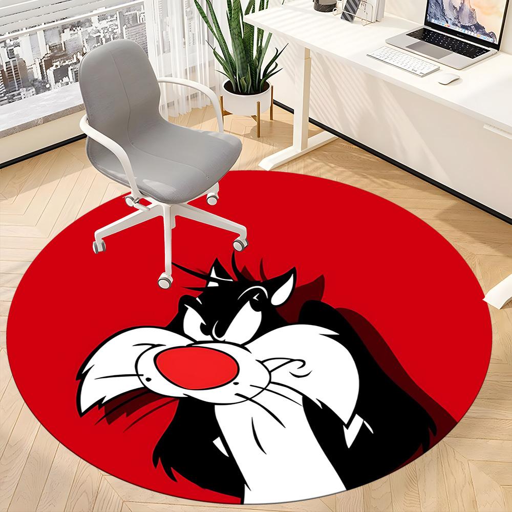 1pc Looney Tunes Sylvester Cat Office Round Area Rug, Under Office Chairs Bedroom Living Room Home Decor  A1022322