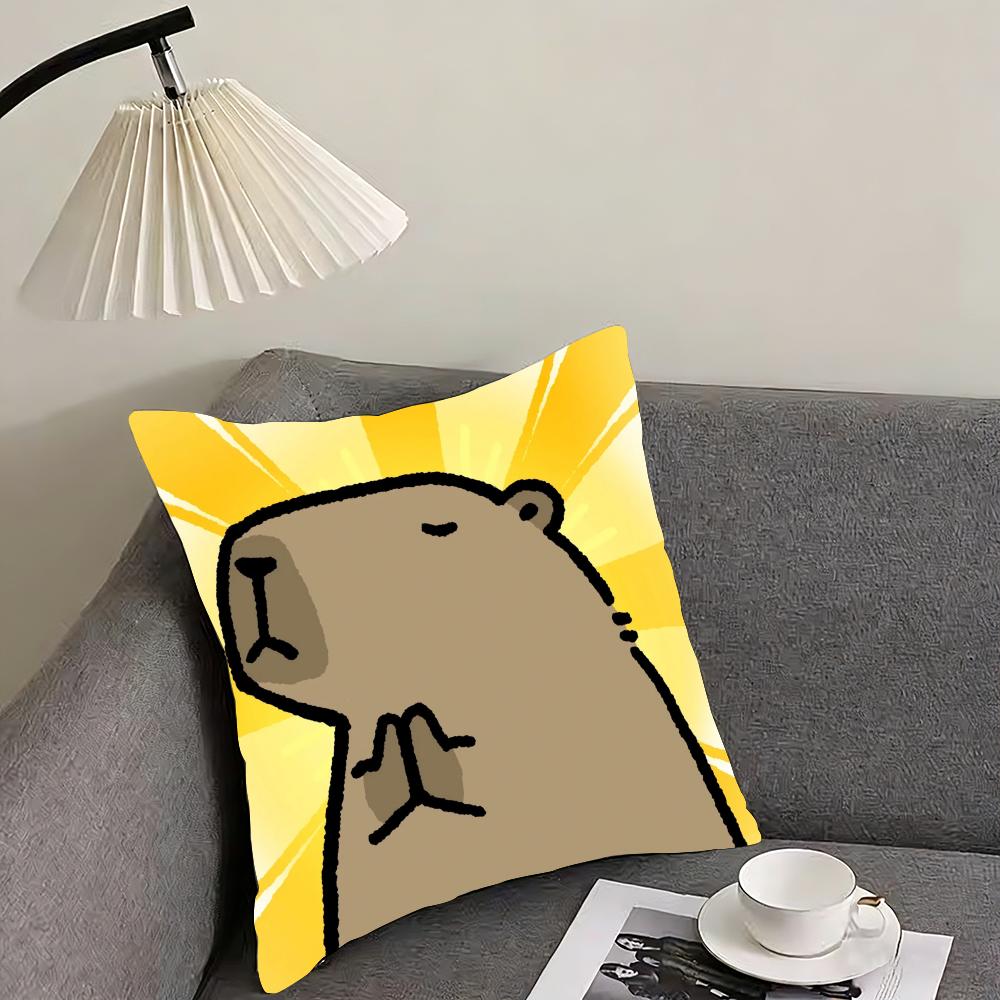 Capybara Cartoon Cute Cushion Cover Reversible Plush Pillow Cover – For Car, Sofa, Bedroom, Perfect As a Gift.