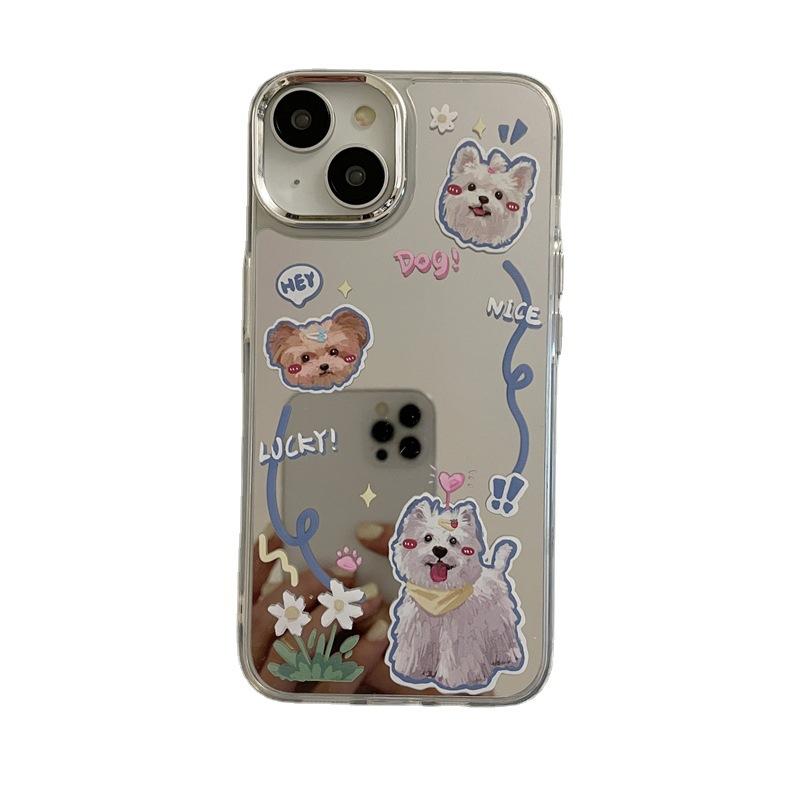 Cute mirror puppy bracket for iphone11Promax iPhone 11 mobile phone case 11/11/11 sticker drill girl