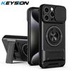 KEYSION Magnetic Phone Case for iPhone 13 14 15 Pro Max 15 Plus Slide Camera Protection Upright Kickstand Shockproof Back Cover
