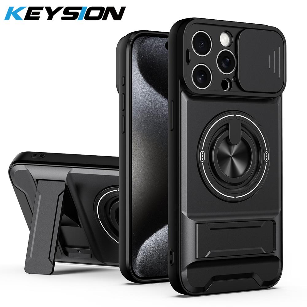 KEYSION Magnetic Phone Case for iPhone 13 14 15 Pro Max 15 Plus Slide Camera Protection Upright Kickstand Shockproof Back Cover
