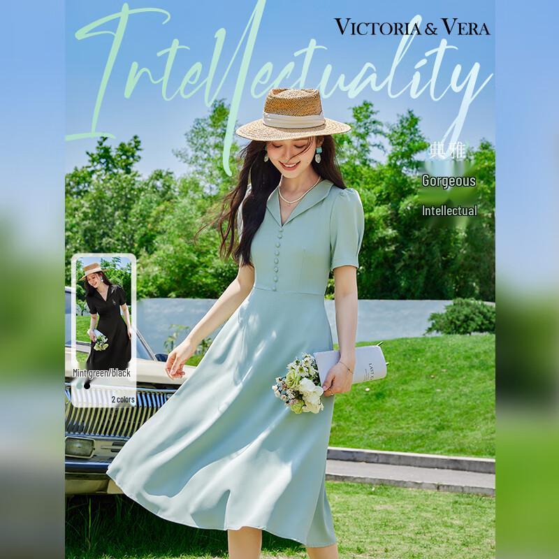 VICTORIA&VERA Summer Elegant Slim Fit V-Neck Button-Front Midi Dress