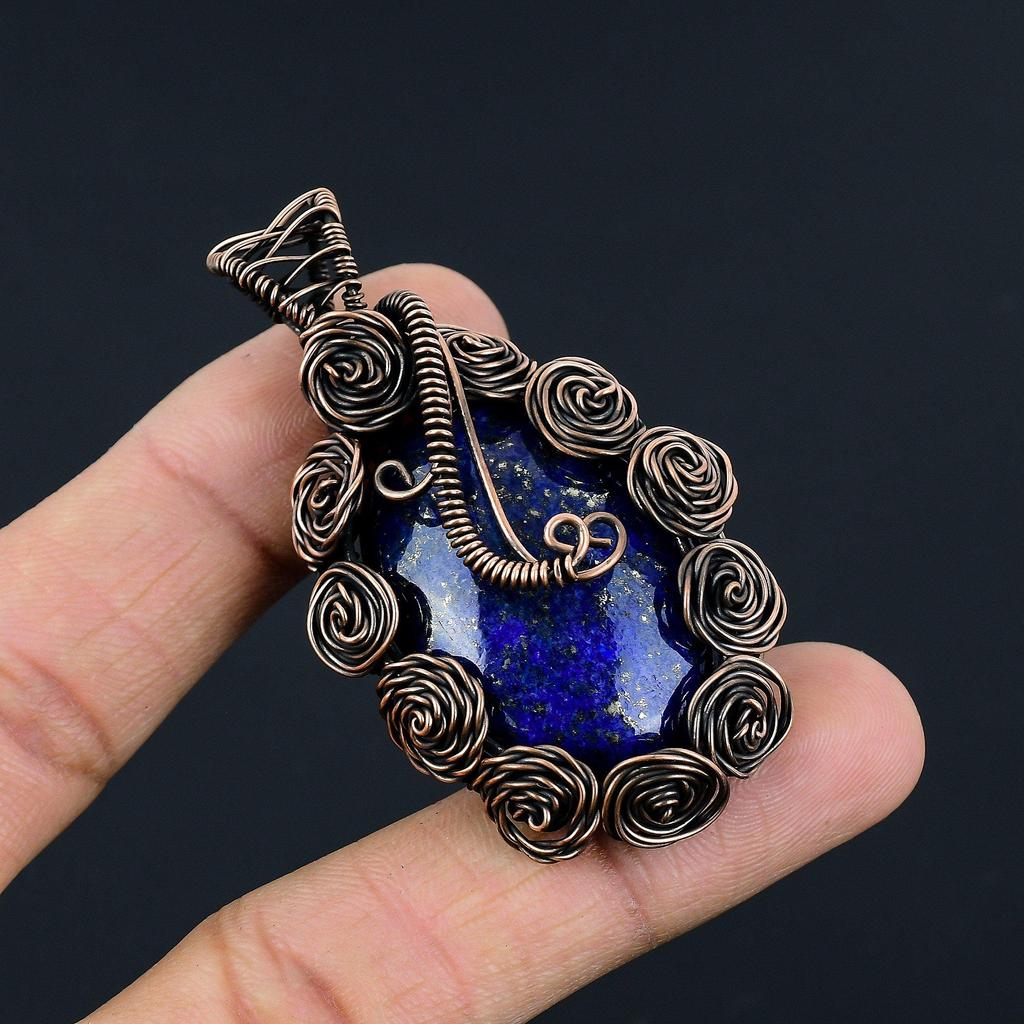 Lapis Lazuli Pendant Handmade Gemstone Jewelry, 999 Copper Wire Wrapped Pendant ,Unique Design Jewelry Pendant