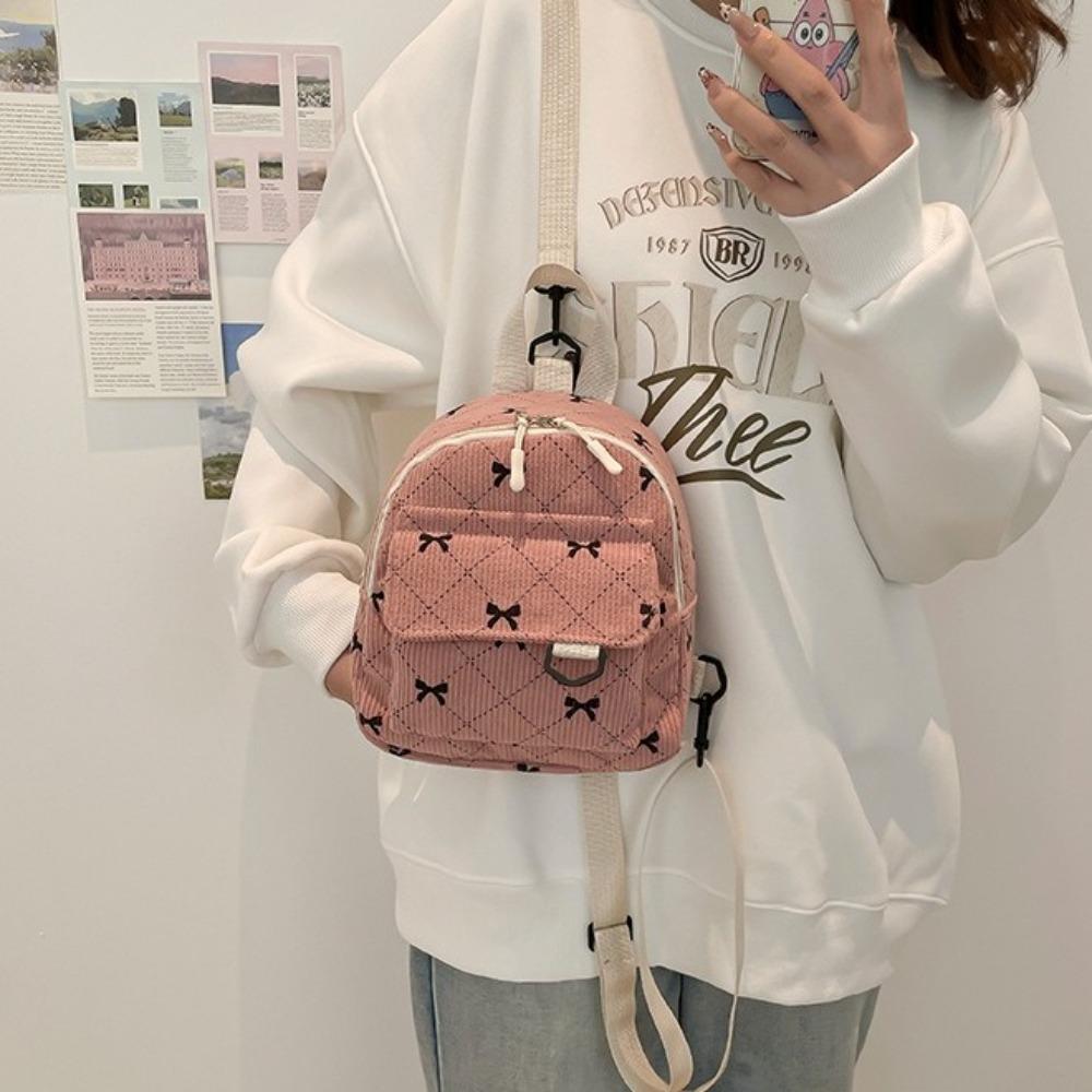 Mini Backpack Sweet Girl Bowknot Printed Shoulder Bag Travel Cosmetic Storage Bag Korean Version Ins Bookbags Casual Rucksack