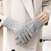 New Warm Winter Knitted Gloves Solid Color Bear Touch Screen Gloves Windproof Cycling Gloves Women