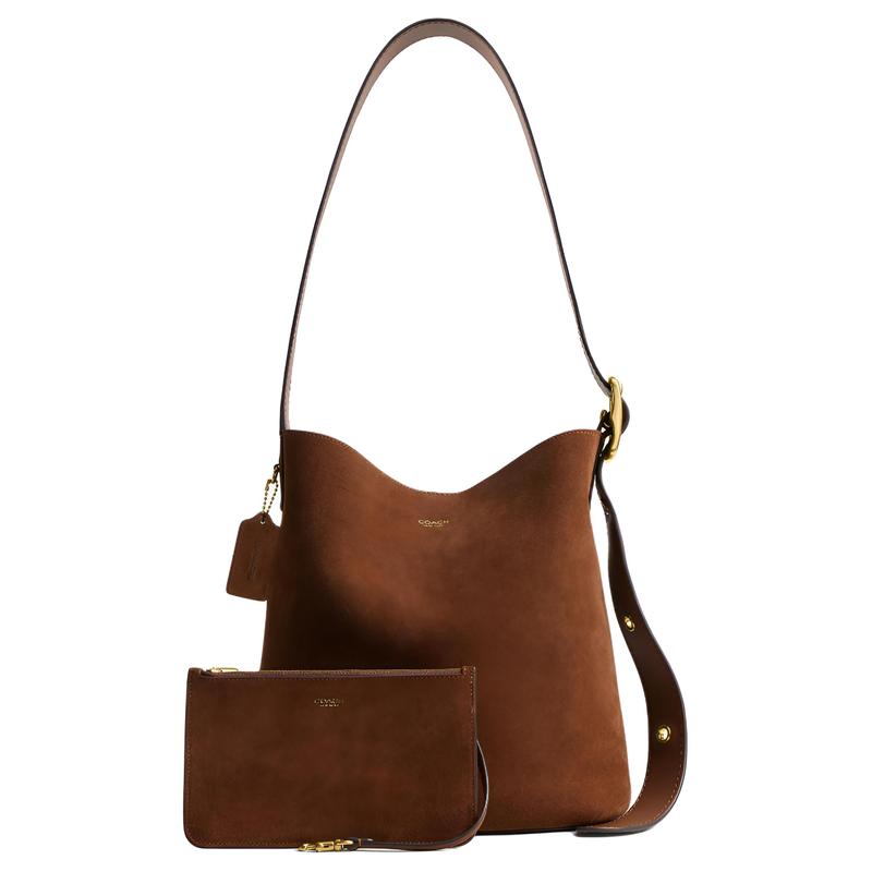Coach Bleecker 28 Brand Micro-label Metal Hardware Bucket Bag Mother Bag Crossbody Cowhide Shoulder Bag Large Size Women's Warm Brown