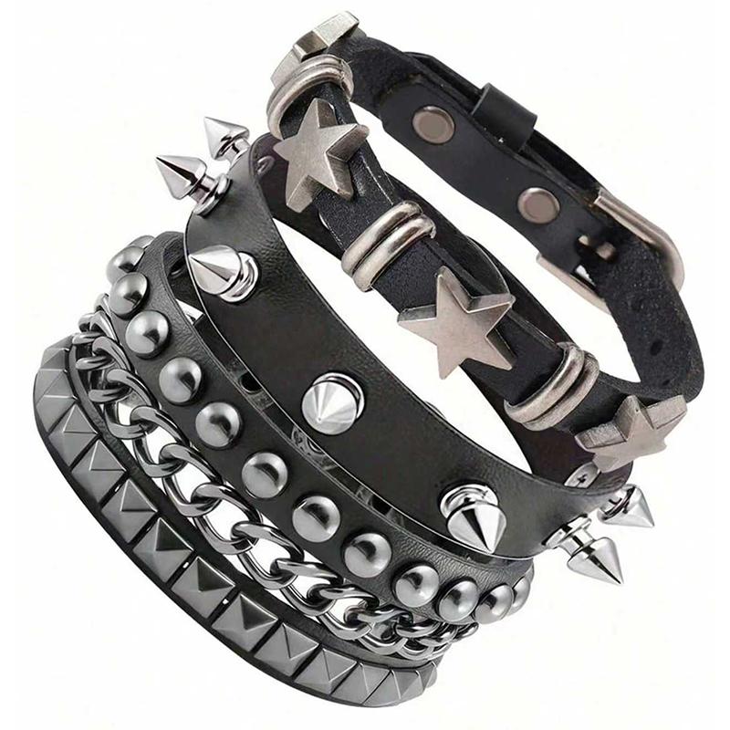Pu Leather Gothic Rivet Star Fashion Bracelet For Daily Party Performances, Christmas And Halloween Costumes