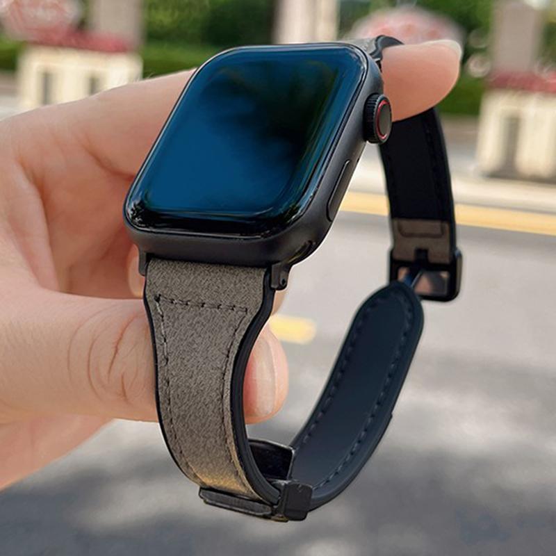 

AW For Apple Watch 10 46mm/Ultra 2/Ultra 49mm/9 8 7 45mm/SE (2023) SE (2022) SE 6 5 4 44mm/3 2 1 42mm Leather Bracelet Strap Dark Grey