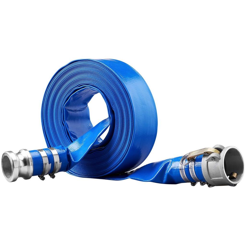 Wąż do płukania wstecznego, 2 cale x 50 stóp, Wytrzymały płaski wąż do odprowadzania wody z basenu z PVC z aluminiowymi złączkami Camlock C i E, Zaciski, Kompatybilny z pompami, piaskiem