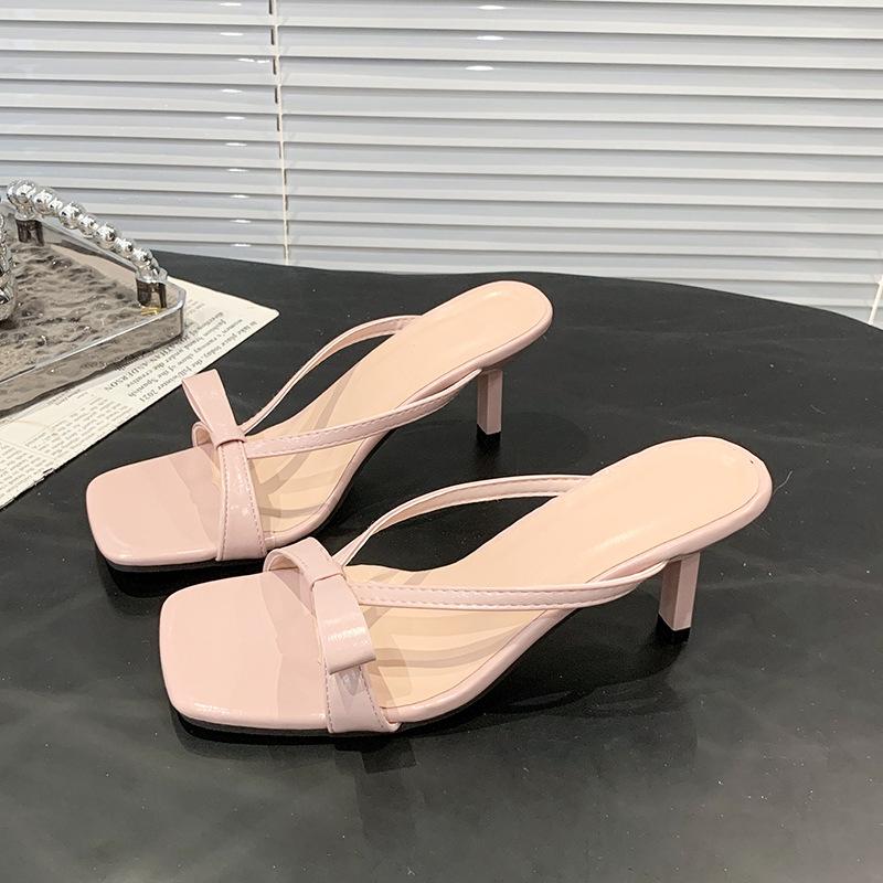 

Женские туфли на высоком каблуке с бантом, верхняя одежда, модные туфли на тонком каблуке с юбкой, летние прохладные тапочки 40 розовый