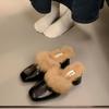 Muller Shoes Wear Thick Heels, High Heels, Fluffy Trendy Bag Head, Half Slippers, Women's Fashion, Lazy Ins