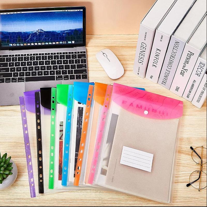 6/12Pcs A4 PP File Bag With Button Snaps & File Folder Expansion Bag For School Office Expandable Buttons And Label Pockets NEW
