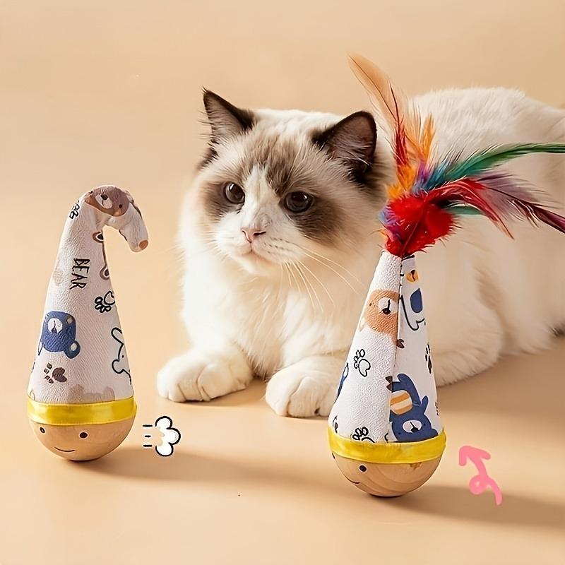 [Wobble Cat Toy]1pc Wobble Cat Toy with Vibrant Artificial Feathers/Twisted - Moving & Wobbling Action, Interactive Self-Play for Cats, Durable Nylon