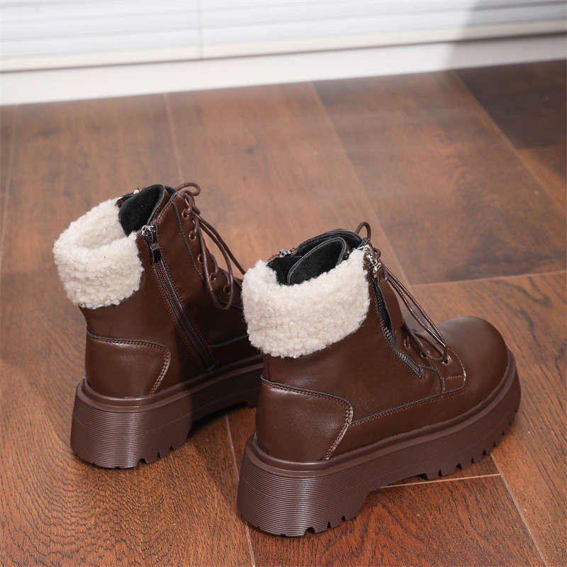 

Ретро ботинки Мартина с круглым носком женские зимние бархатные утепленные теплые сноубутсы новая толстая подошва хлопковая обувь 40 коричневый