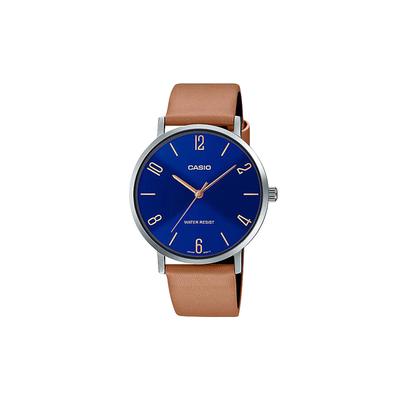 STANDARD Series Ins Style Internet Celebrity Fashion Business Casual Classic Pointer Blue Dial Waterproof Quartz Movement Leather MTP-VT01L-2B2