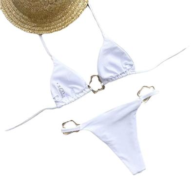 A20 Sexy Halter Bikini with Metal Buckle - Solid Color Two-Piece Swimsuit for Women